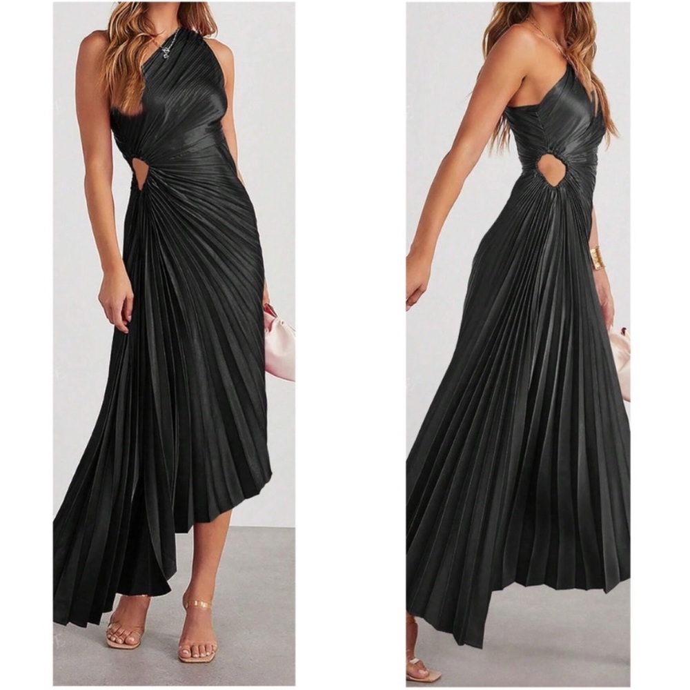 Luxe Satin One Shoulder Pleated Party Evening Wedding Dress  XS S M L XL